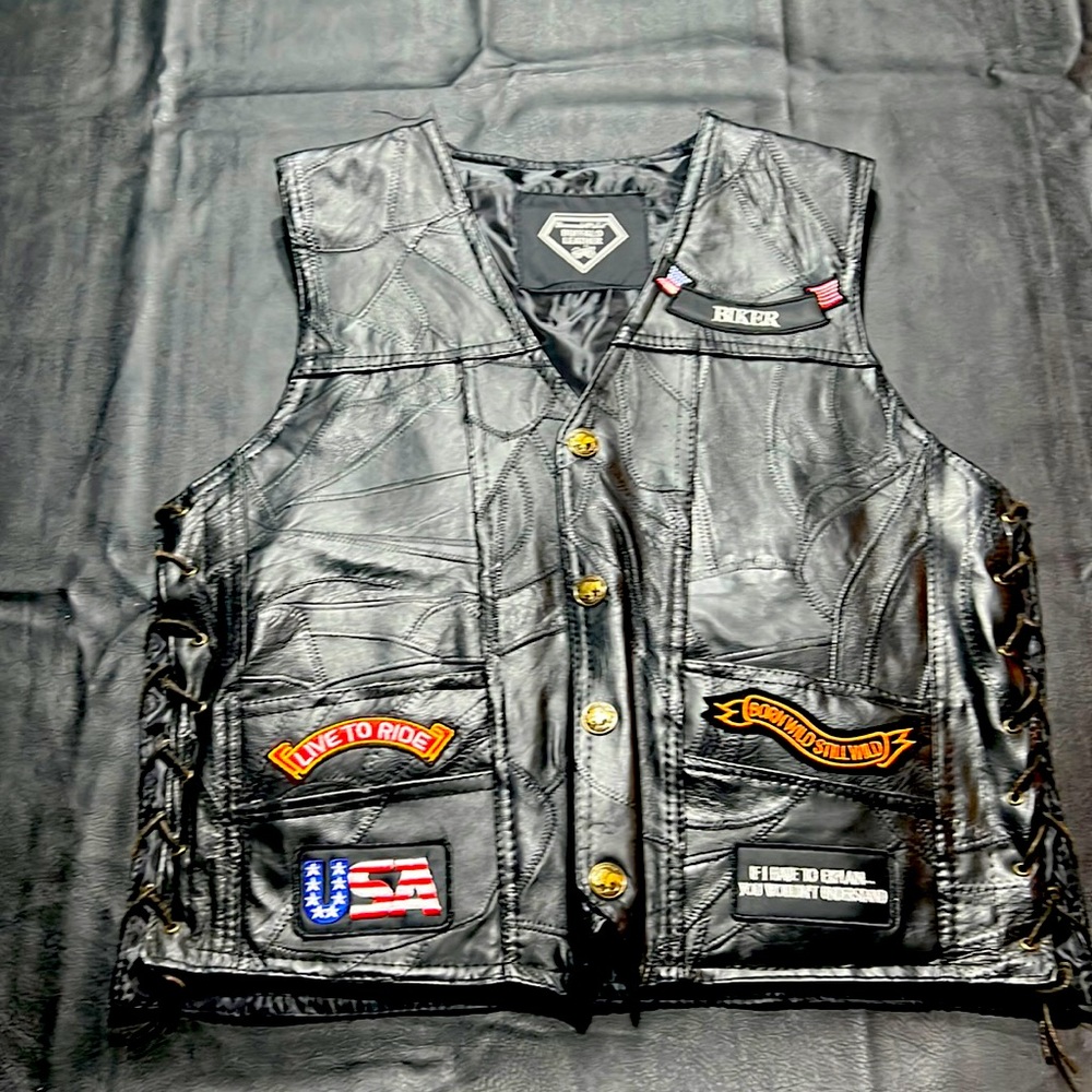Diamond Plate Buffalo Leather biker vest